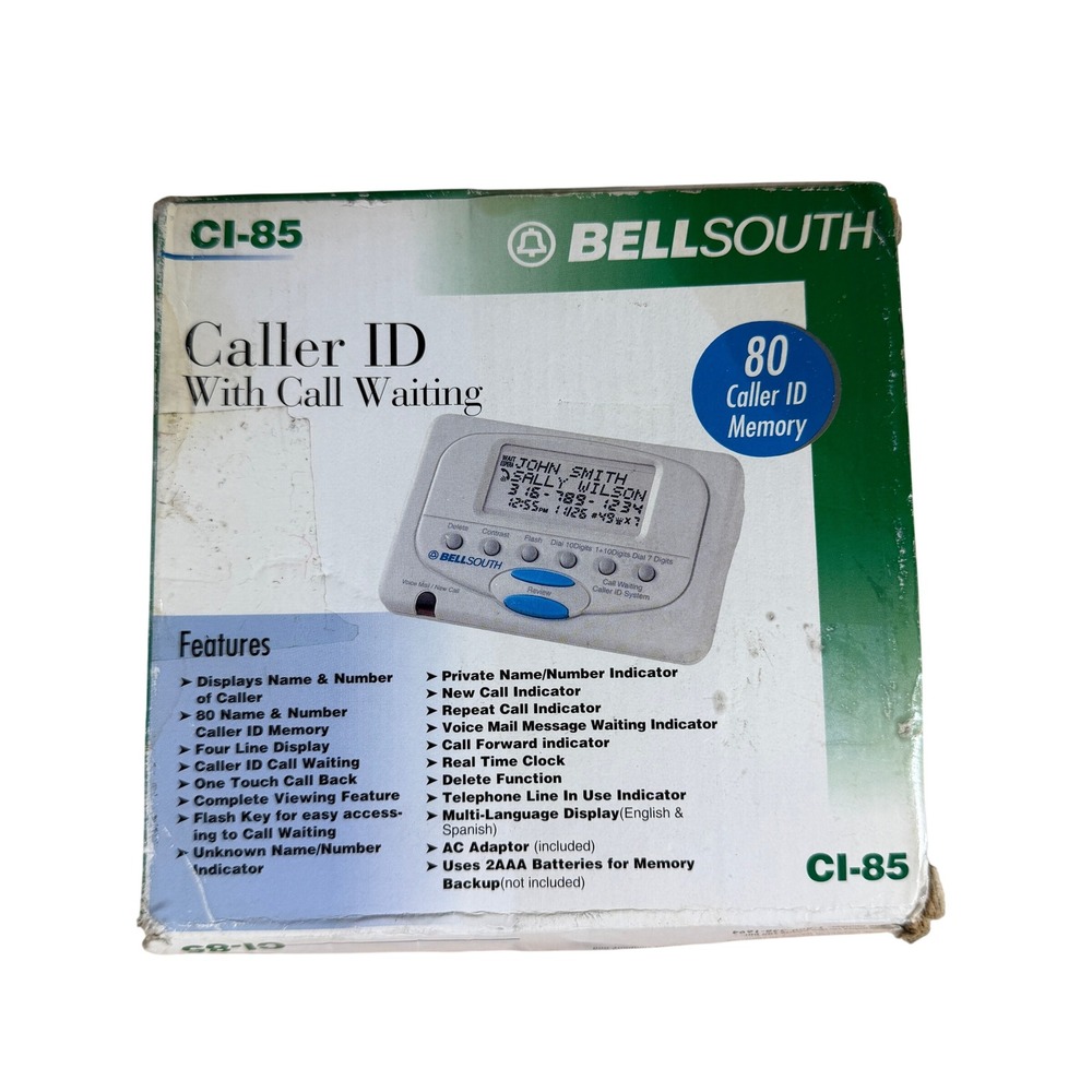 BellSouth CI-85 Caller ID with Call Waiting White Grey Vintage 80 Memory